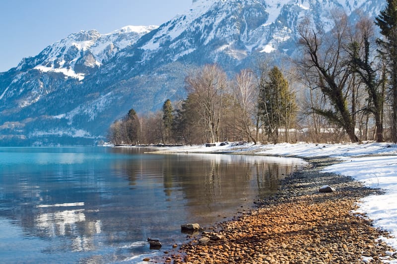Views from the lake during winter in Interlaken