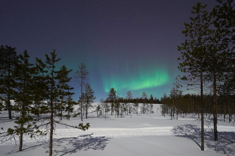 The northern lights right outside of the city