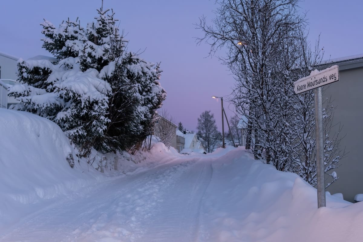 Snow along my street in Tromso during February.