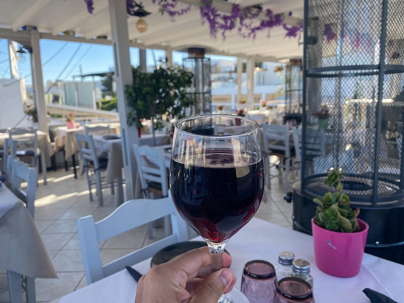 Enjoying the wine of Santorini