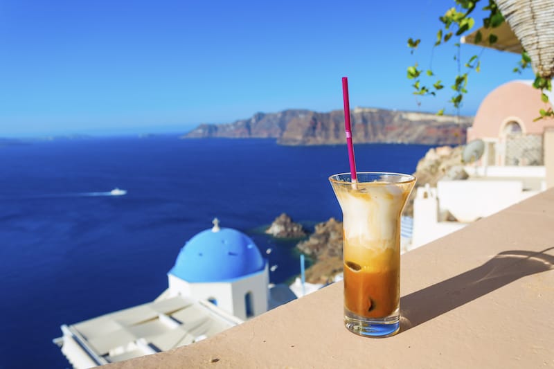 Refreshing ice coffee on Santorini