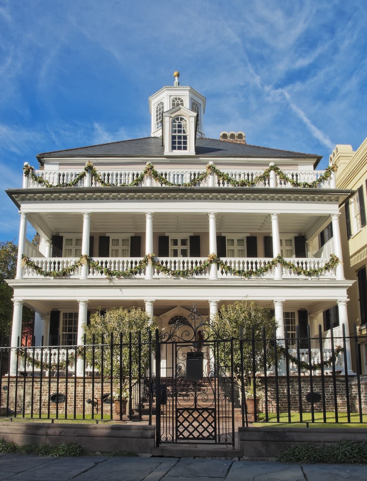 Gorgeous home decorated for Christmas in Charleston, SC