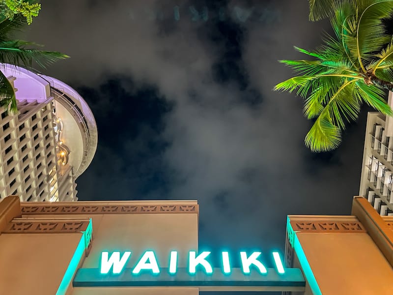 Waikiki district at night
