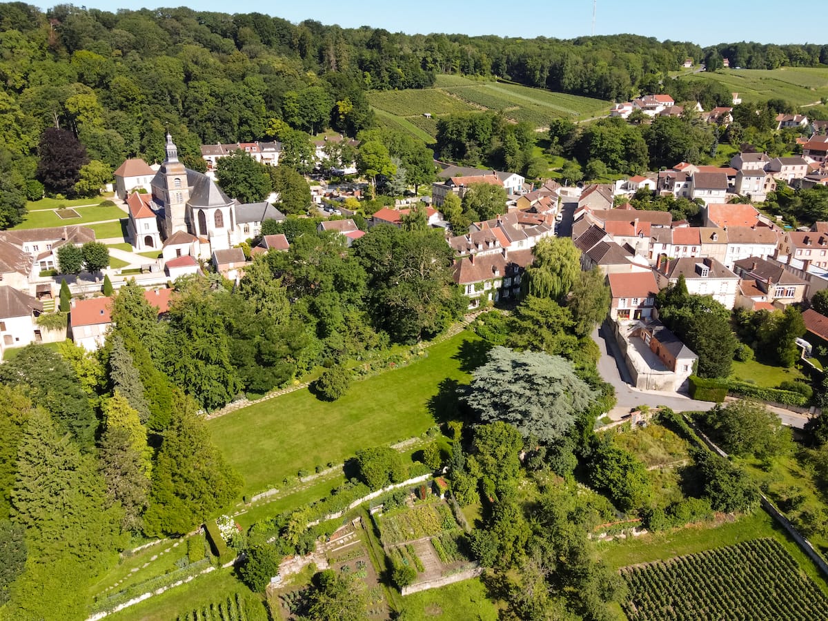 Aerial view of Epernay and the surrounding area