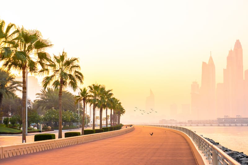 Dubai Marina boardwalk in the morning