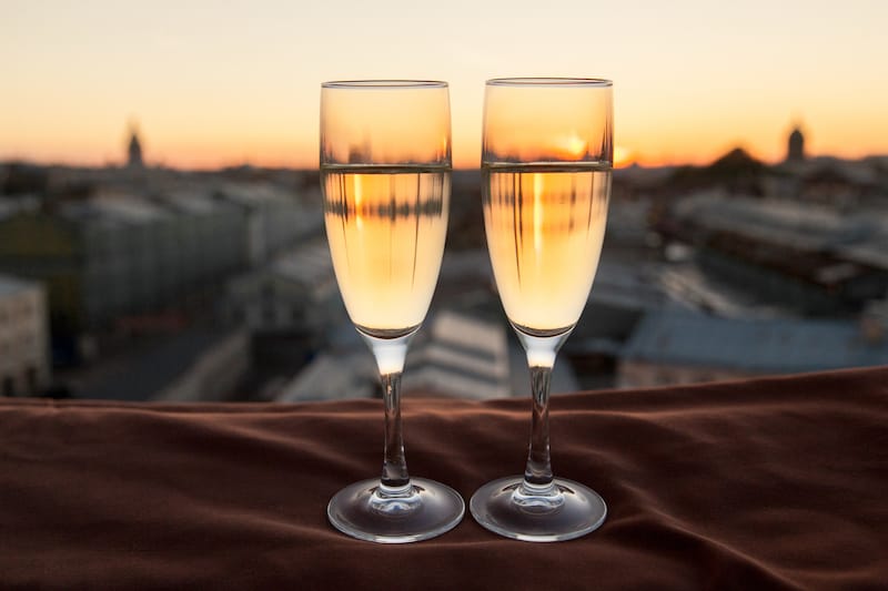 Enjoying Champagne on the rooftop