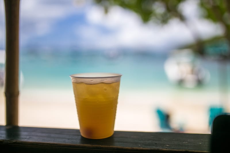 Enjoying a drink in Cruz Bay