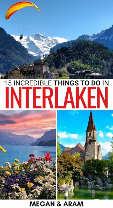 Looking for the best things to do in Interlaken this year? This guide contains the top Interlaken activities, tours, landmarks, and beyond! Click to learn more! | Interlaken things to do | What to do in Interlaken | Interlaken sightseeing | Interlaken itinerary | Places to visit in Interlaken | Interlaken experiences | Interlaken activities | Interlaken day trips | Interlaken tours | Interlaken churches | Interlaken mountains | Interlaken paragliding