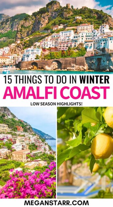 Searching for the best things to do on the Amalfi Coast in winter? This guide has you covered. These are the top activities, attractions, and things to do during winter on the Amalfi Coast in Italy! Learn more here.

Winter trip to Amalfi Coast | Winter in Italy | Italy in winter | Christmas in Amalfi Coast | Amalfi Coast at Christmas | Italy Christmas | Amalfi Coast Christmas markets | Amalfi Coast Christmas festivities | Things to do on the Amalfi Coast | What to do on the Amalfi Coast | Amalfi Coast in November | Amalfi Coast in December | Amalfi Coast in January | Amalfi Coastin February | Amalfi Coast in March | New Years on the Amalfi Coast