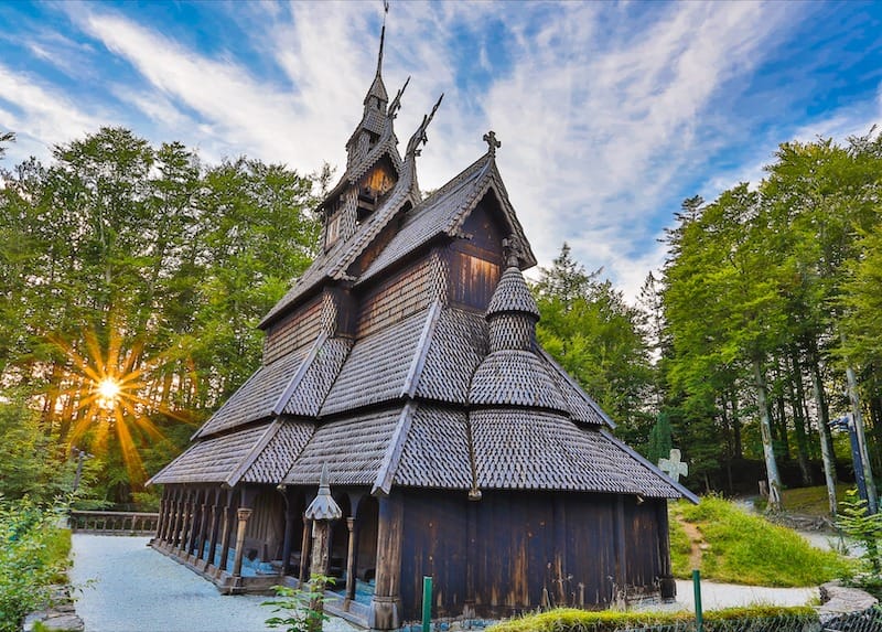 Bergen's famous stave church in Fantoft