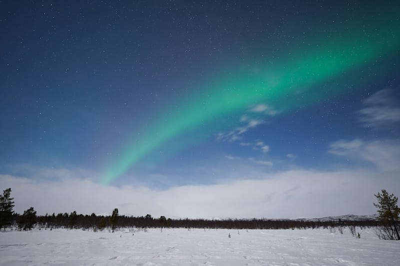 Northern lights while snowshoeing