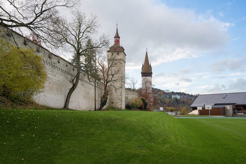 Museggmauer - the Lucerne city walls during early winter