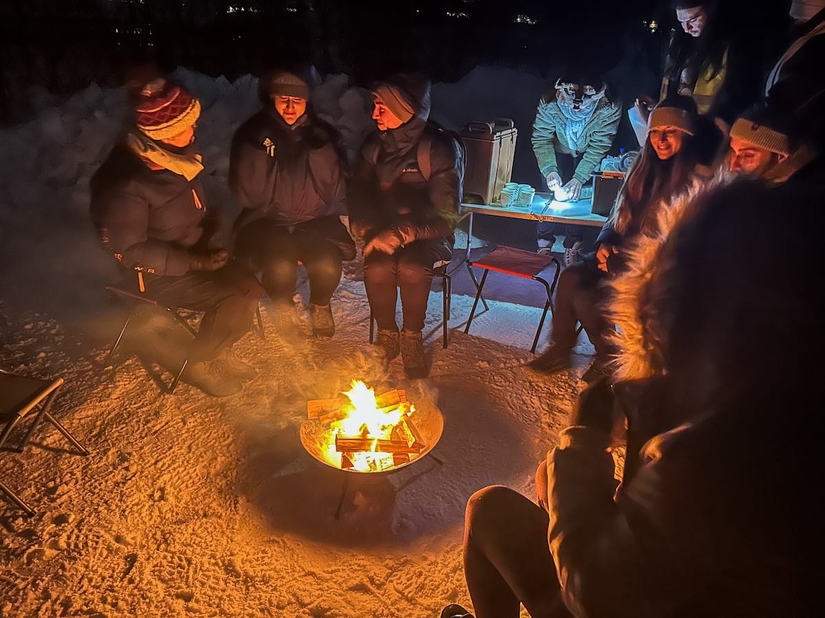 Stopping for a fire and snacks