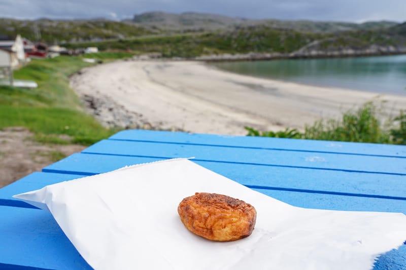 Checking out Vestersanden with a fresh fishcake