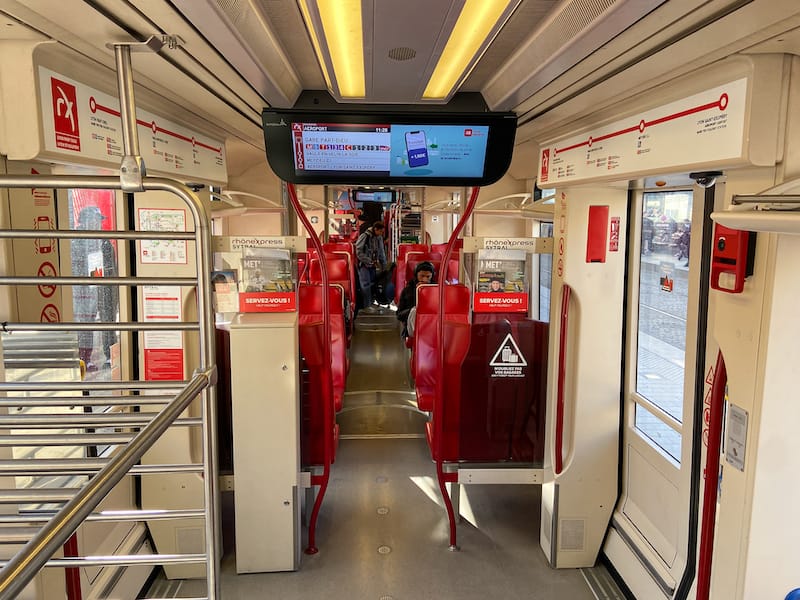 Inside of the the Rhonexpress tram