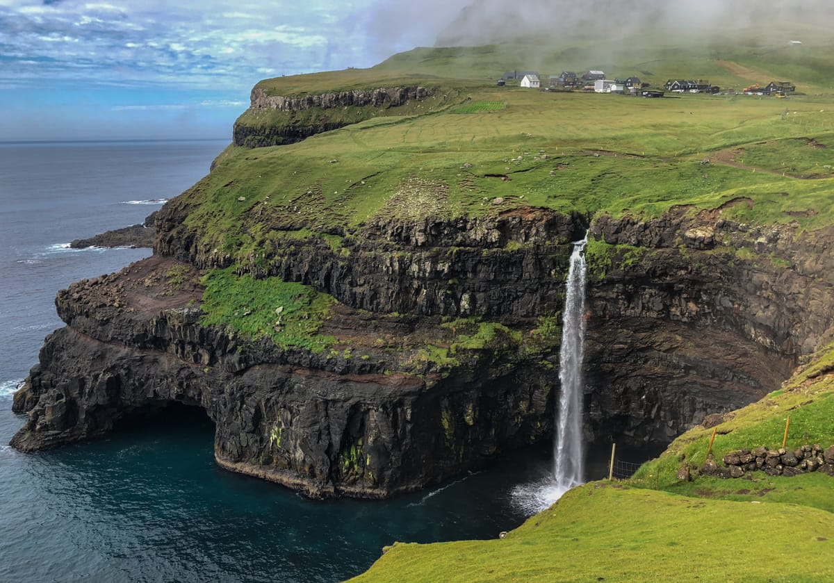 Múlafossur Waterfall in Gasadalur village on Vagar