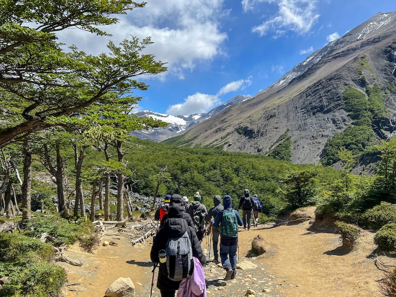 Our group hiking to the base of Torres del Paine