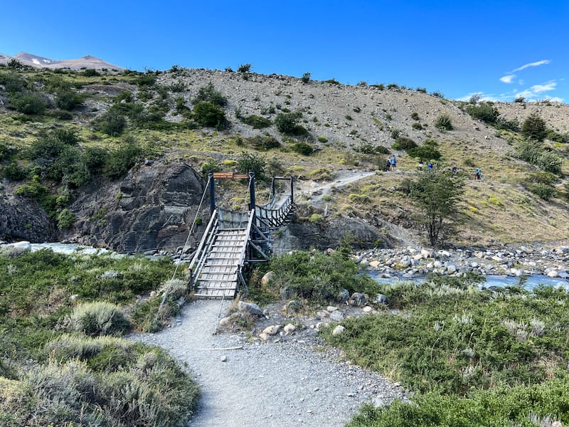 Crossing the swinging bridge