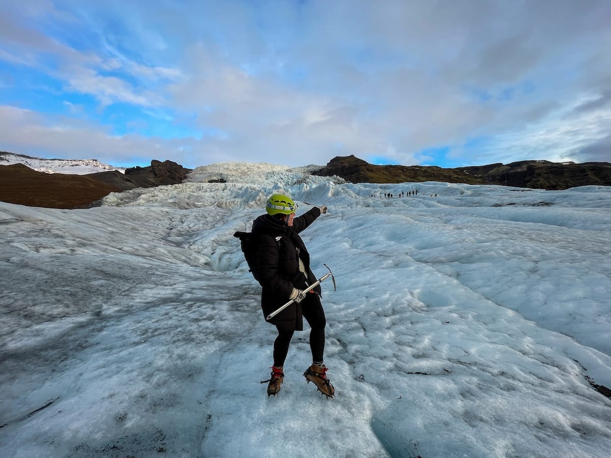 Skaftafell Glacier hike (not sure what I'm pointing at).