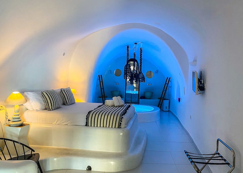 You can also stay in a cave hotel in Santorini!