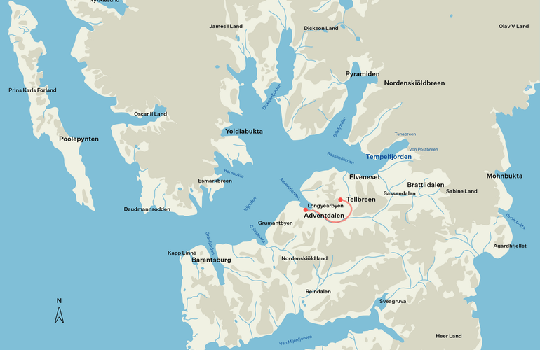 Map to the ice cave where the snowmobile and dog-sledding tours go