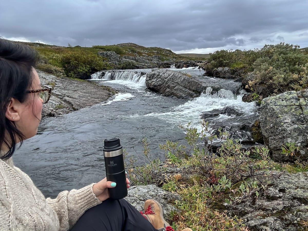 Enjoying a coffee at 7am at the waterfall