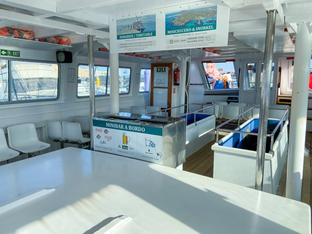 Inside the glass bottom boat to Lobos Island