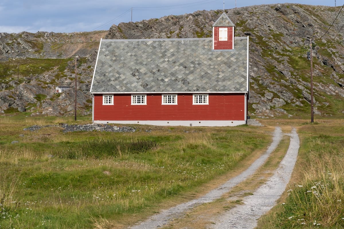 The iconic red chapel in Hamningberg