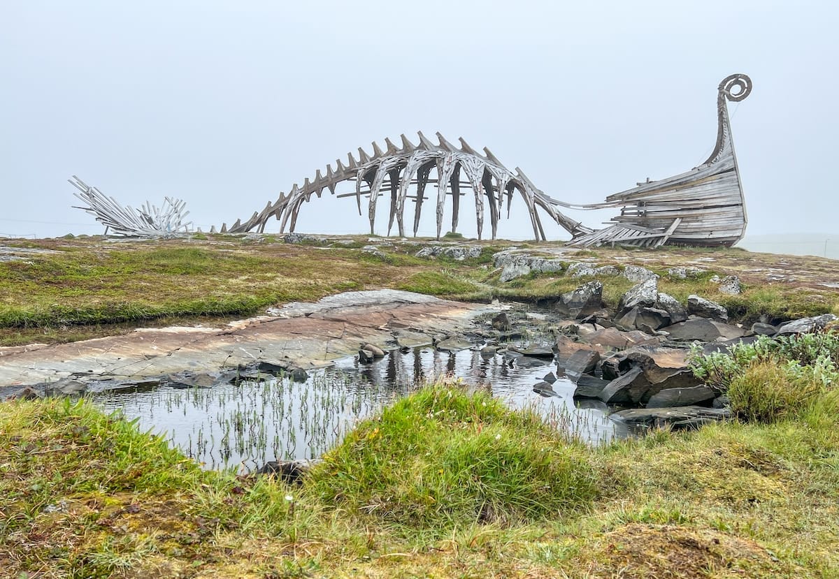 Drakkar on a foggy day in summer.