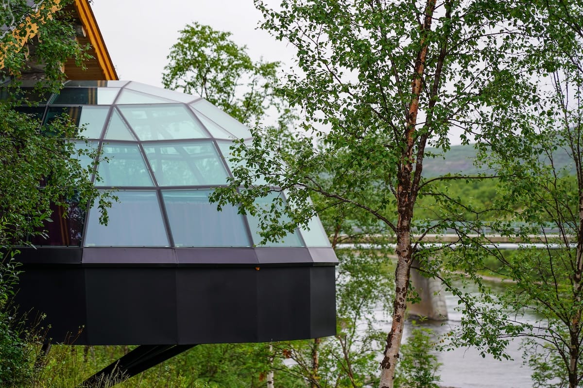Exterior of a glass igloo at Utsjoki Arctic Resort