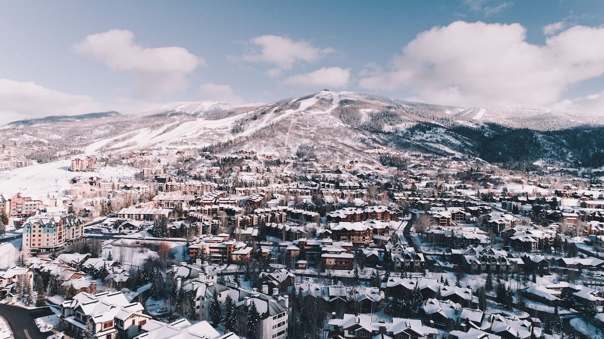Steamboat Springs from above - aerial view over the ski resort
