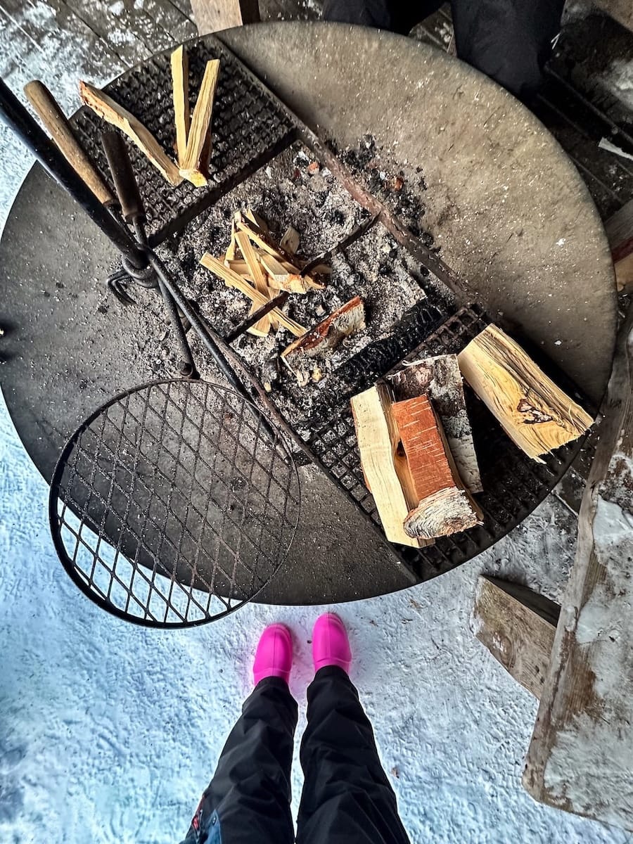 Making a fire for a lunch cookout