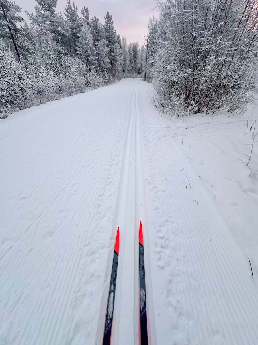 Don't walk on ski tracks please.