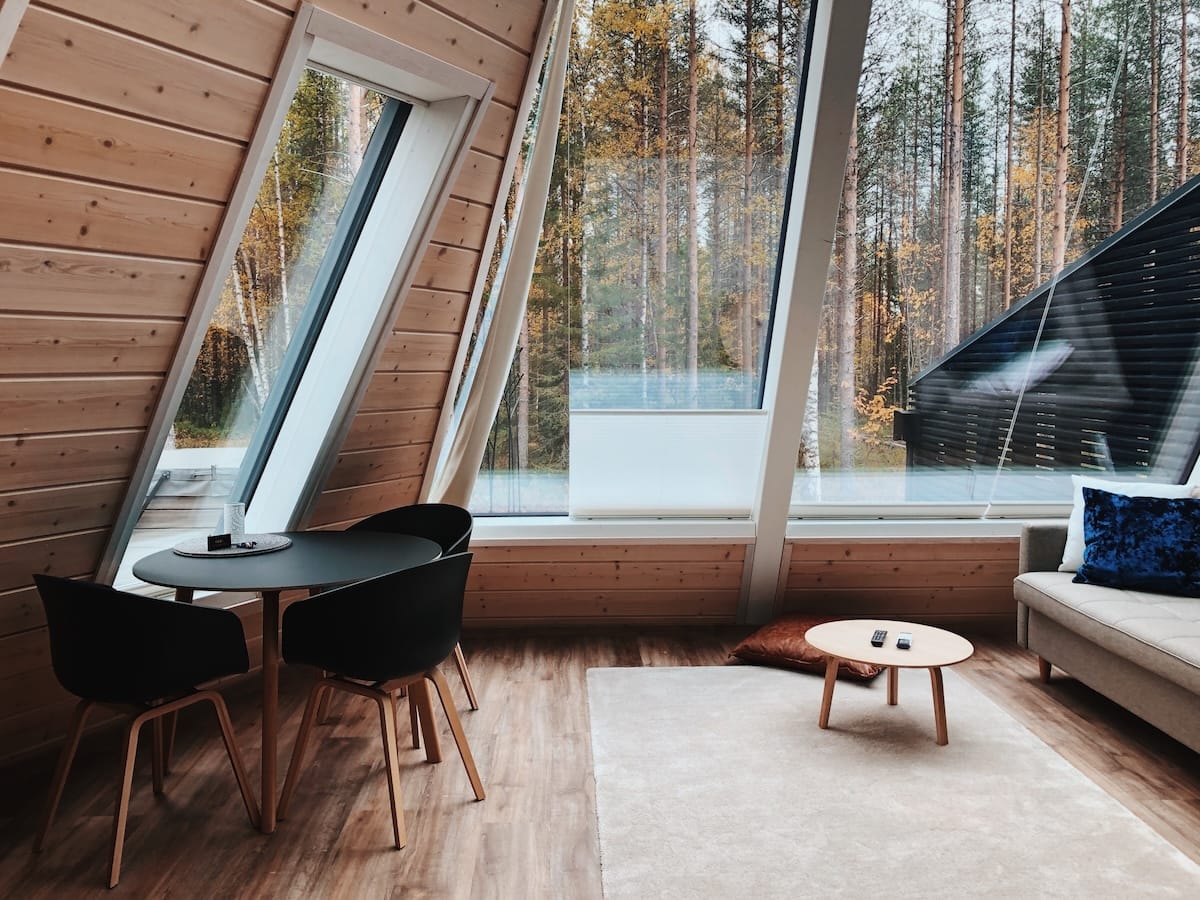 Inside a Glass Resort cabin (in autumn)
