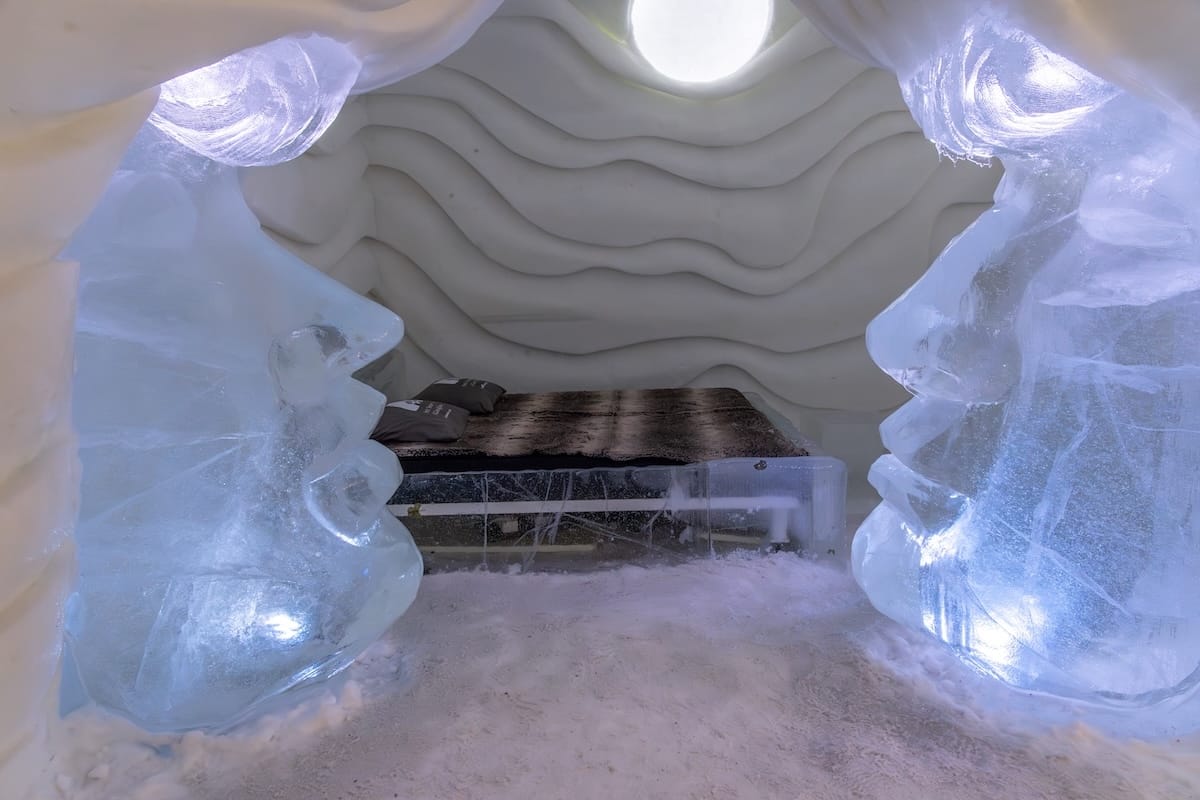 Inside one of the rooms in the ice hotel