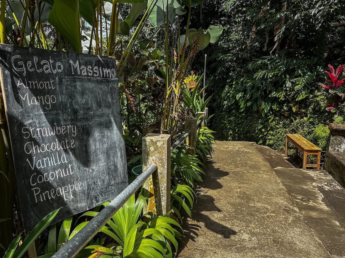 A gelato place around Tibumana Waterfall - this is a sign along a path