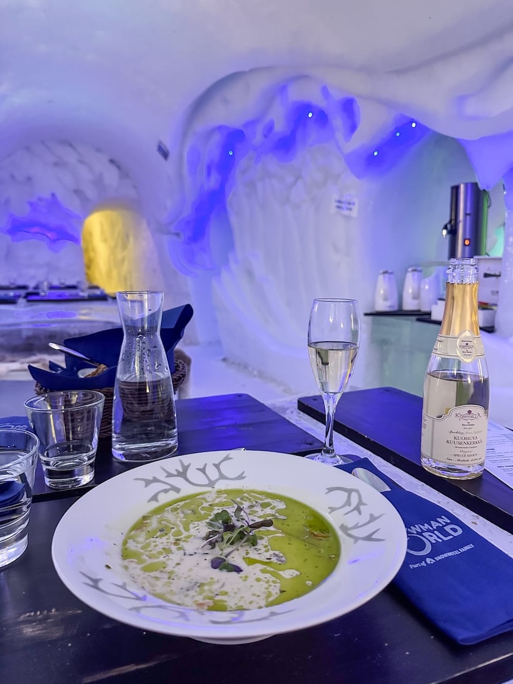 Smoked cheese reindeer soup in the ice restaurant
