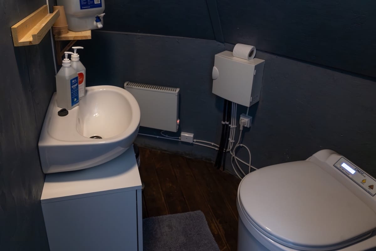 Toilet inside tent at Reindeer Lodge near Kiruna
