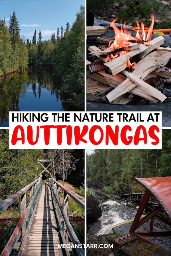 The Auttiköngäs Nature Trail is an easy hike one hour from Rovaniemi. This guide details how to do it, what to expect, and some tips for your adventure. | Hiking near Rovaniemi | Hiking in Rovaniemi | Day trips from Rovaniemi | Trails near Rovaniemi | Rovaniemi hiking guide | Rovaniemi hies | Rovaniemi trails | Lapland hiking guide | Lapland hikes | What to do in Rovaniemi | Things to do in Rovaniemi | Places to visit near Rovaniemi | Lapland waterfalls | Rovaniemi waterfalls | Waterfalls near Rovaniemi