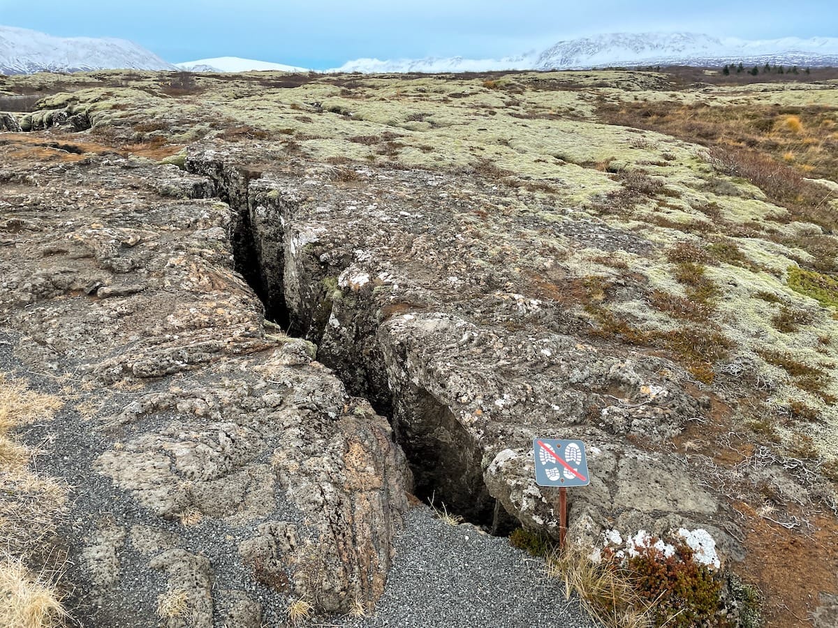 This is a barren area with a small crack of water in Iceland