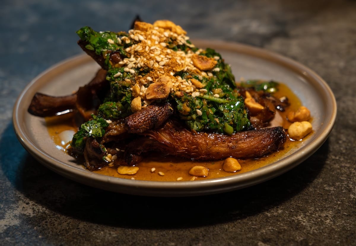 A plate with a mushroom based dish on it at a Lebanese restaurant in Reykjavik
