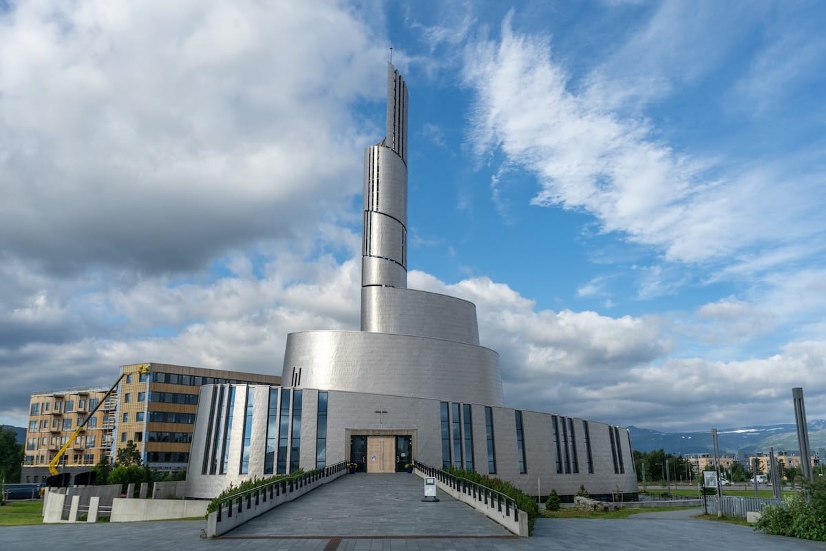 Northern lights cathedral during summer in Alta, Norway