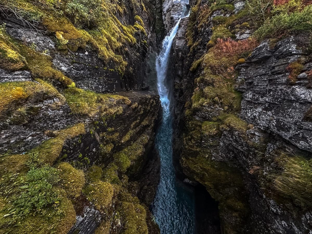 The main cascade at Silverfallet Waterfall near Abisko
