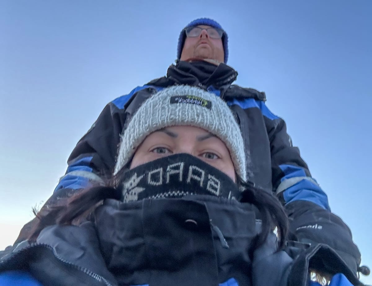 A very odd photo, indeed... but you can see my neck gaiter here.