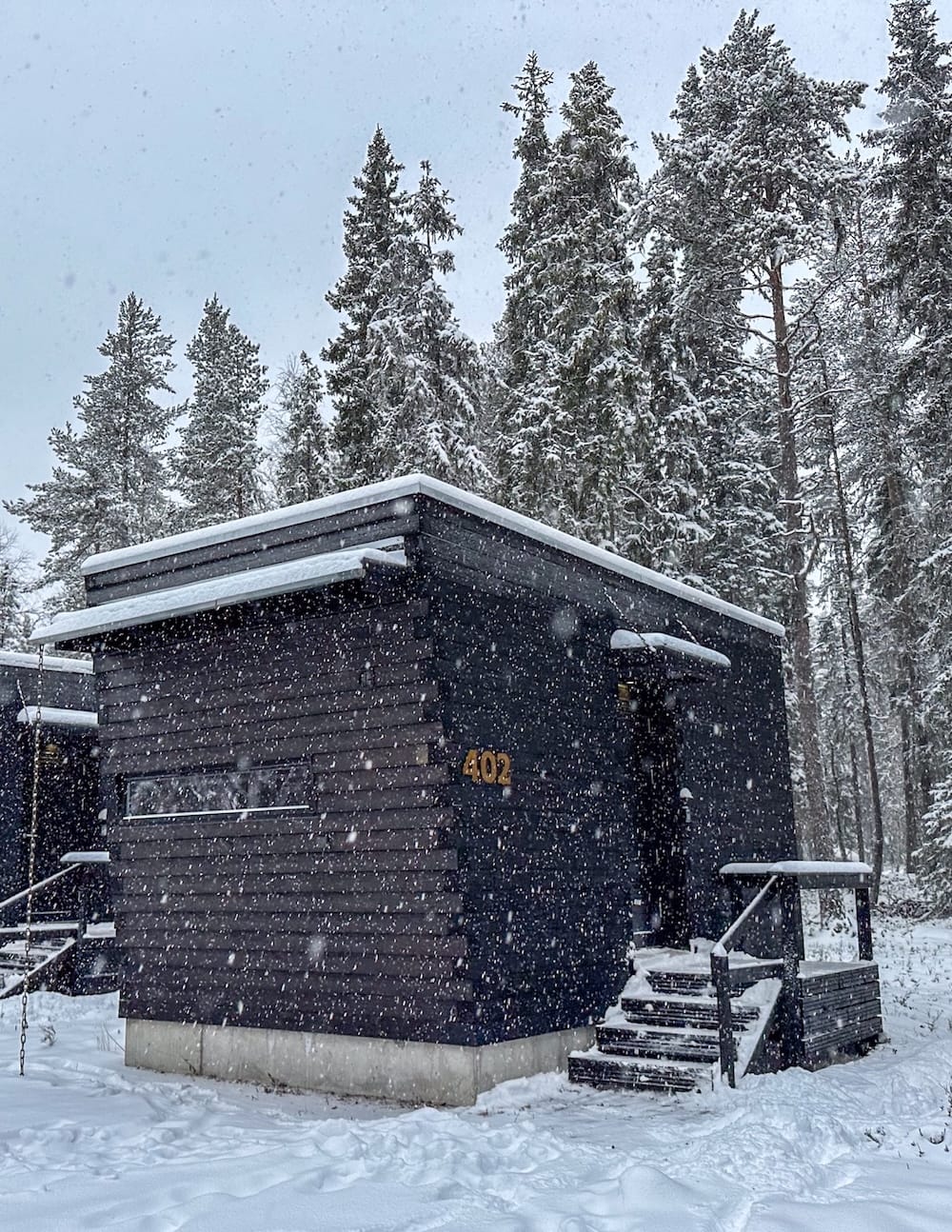 Outside of the hut in the snow (Nov 13, 2025)