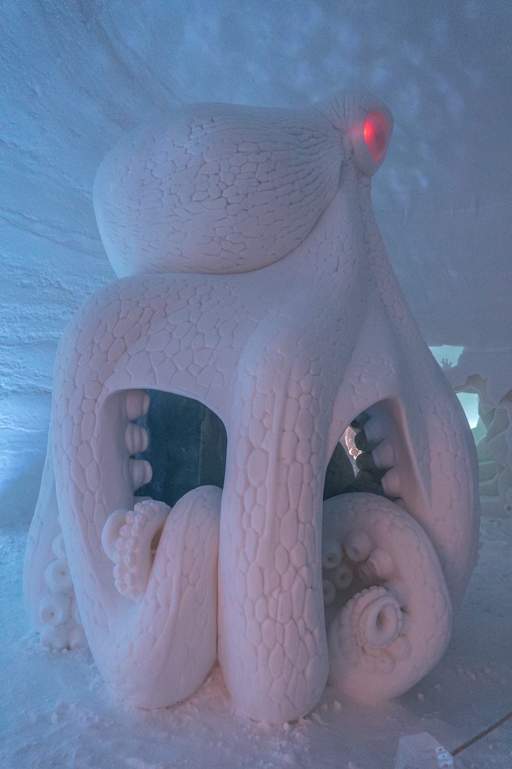 How to visit Lapland Hotels SnowVillage from Levi and Ylläs
Photo: A snow carved octopus at the ice hotel