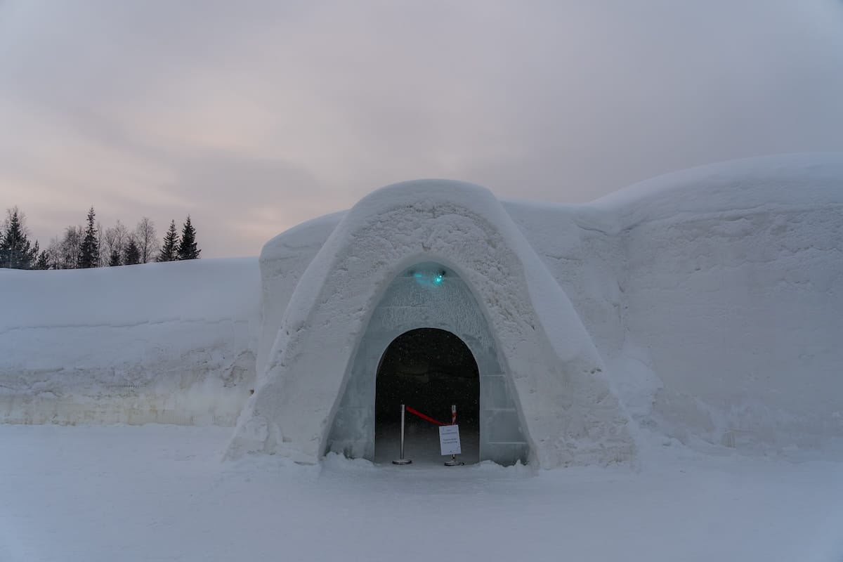How to visit Lapland Hotels SnowVillage from Levi and Ylläs Photo: the entrance to the ice hotel