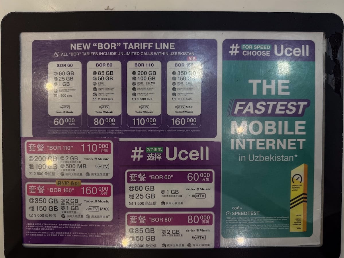 Price list for Ucell in Uzbekistan