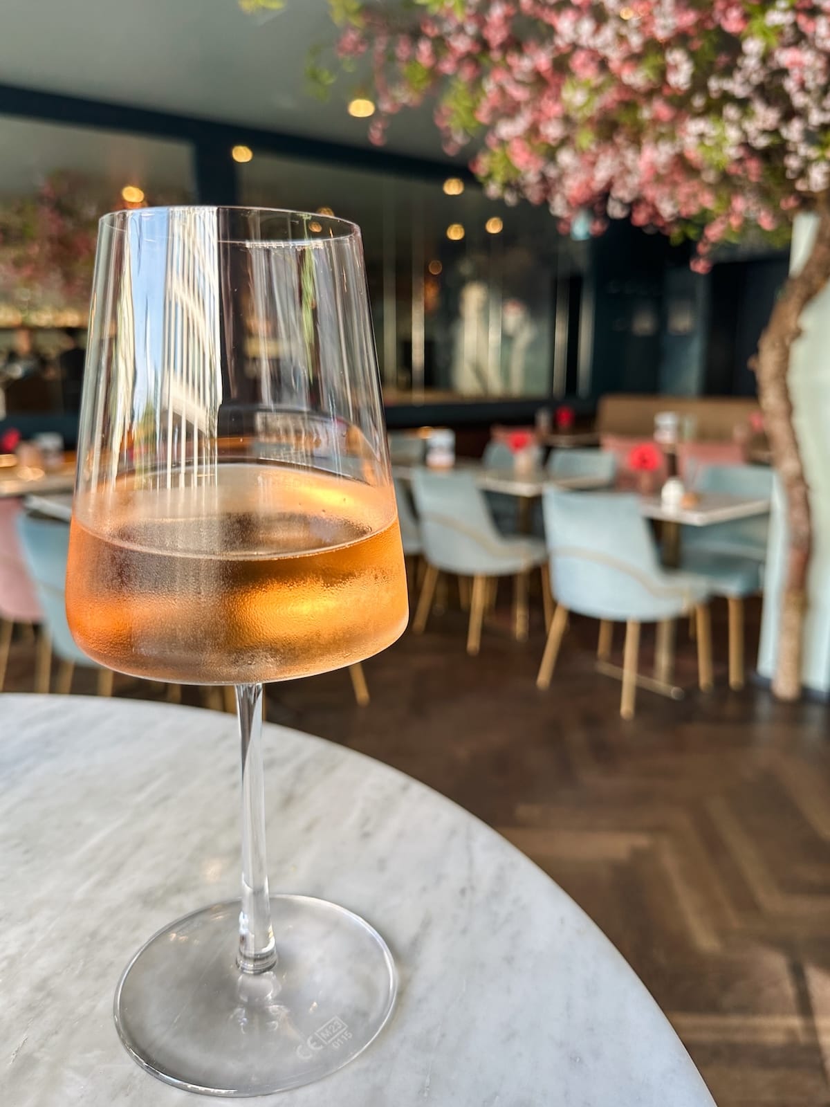 a wine glass in a bar
