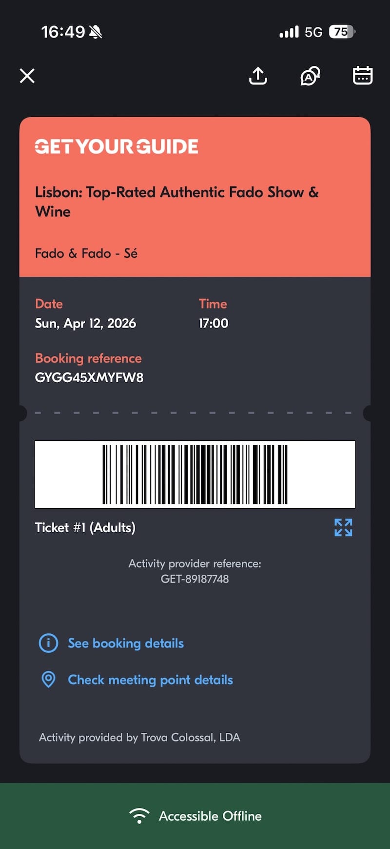 A screenshot of an activity voucher